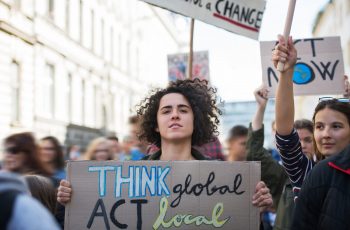 People With Placards And Posters On Global Strike For Climate Change.
